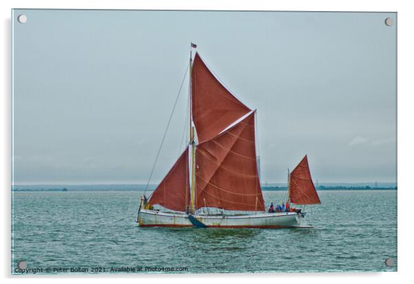 SB Reminder Thames sailing barge off Southend on Sea, Thames Estuary. Acrylic by Peter Bolton