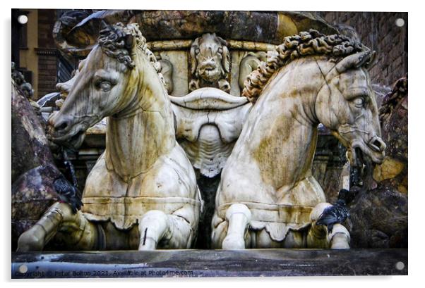 Statues of horses on a fountain in Florence, Italy. Acrylic by Peter Bolton