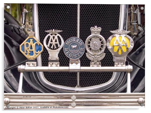Classic car  badge bar on Morris vintage car. Acrylic by Peter Bolton