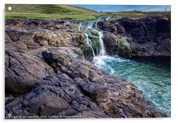Enchanting Dunseverick Waterfall: Nature's Coastal Acrylic by jim Hamilton