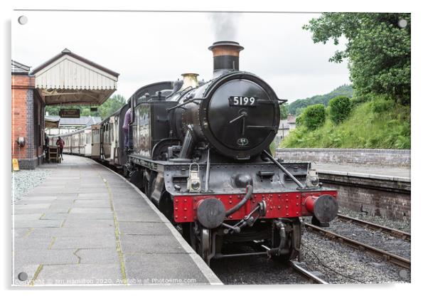 Steam locomotive 5199 at Llangollen station Wales Acrylic by jim Hamilton