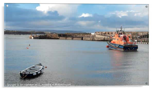 Portrush harbour and lifeboat. Acrylic by jim Hamilton