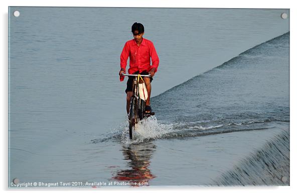 Cyclist in RED Acrylic by Bhagwat Tavri