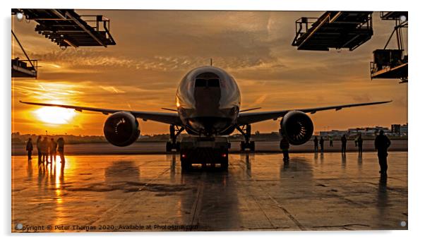 Boeing Dreamliner and the Sunrise Acrylic by Peter Thomas