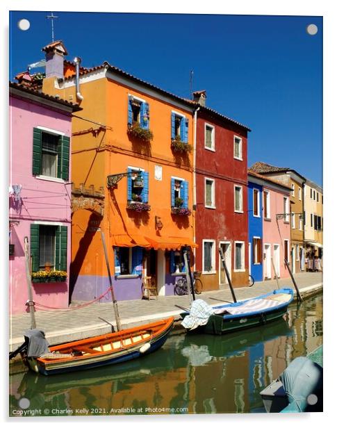 Colourful Buildings in Burano, Venice Lagoon Acrylic by Charles Kelly