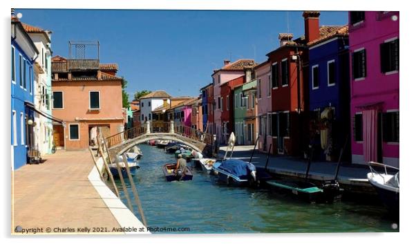 Canal on Burano Acrylic by Charles Kelly
