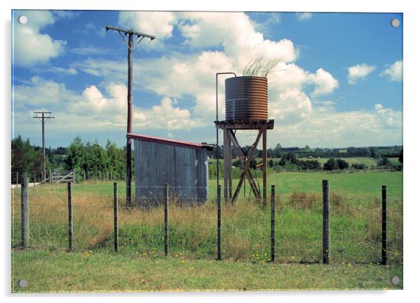 Unused water tank in the countryside in New Zealand Acrylic by Kevin Plunkett