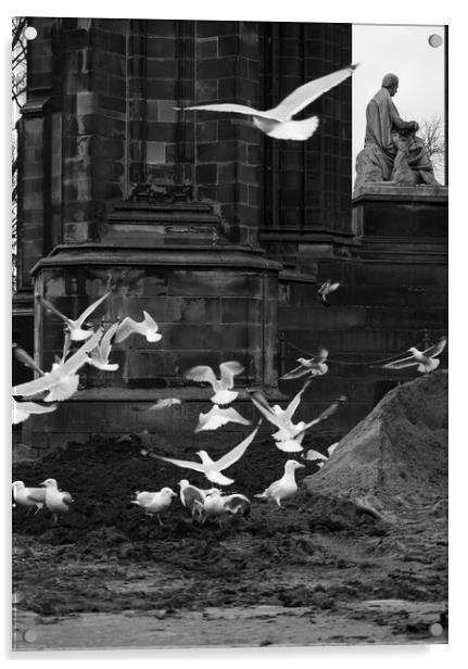 Scott Monument and Pigeons Acrylic by Danilo Cattani