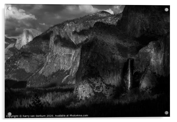 Yosemite Valley with Bridalveil Falls, Black and W Acrylic by harry van Gorkum