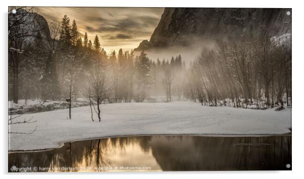 Mist and snow on the Merced River, Yosemite Acrylic by harry van Gorkum
