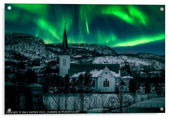 Aurora over Sortland Norway Acrylic by Gary Sanford