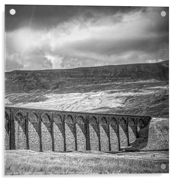 Ribblehead Railway Viaduct, Yorkshire Dales, Black Acrylic by Heather Sheldrick