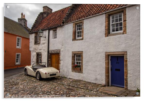 The Classic Old Village and Classic Car Acrylic by Ken Hunter