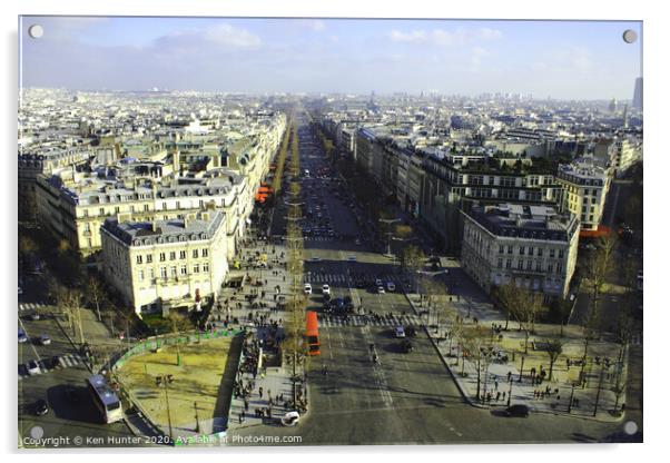 Champs-Élysées, Paris from the Arc De Triomphe Acrylic by Ken Hunter