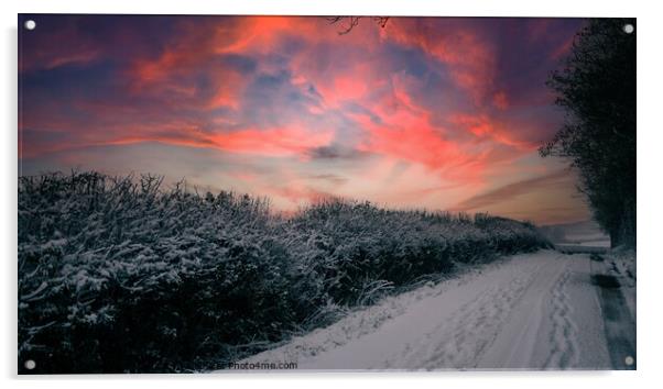 Wintery lane at sunset Acrylic by Paul Tyzack