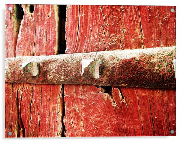 STEEL BOLT OVER RED WOOD  Acrylic by NILADRI DAS