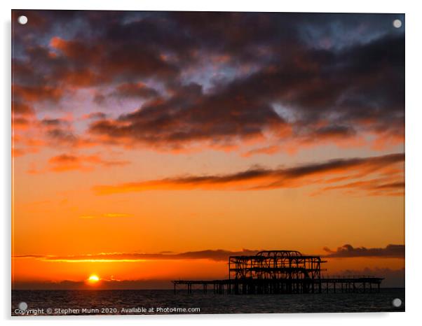 Brighton West Pier Sunrise Acrylic by Stephen Munn