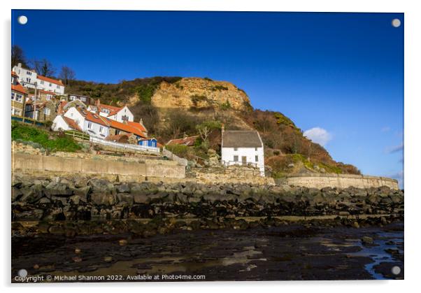 Cottages by the sea in Runswick Bay, North Yorkshi Acrylic by Michael Shannon