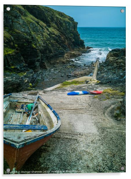 Old rowing boat on the slipway in Church Cove, Cor Acrylic by Michael Shannon