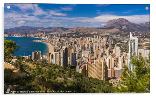 View of Benidorm in Spain from La Cruz Acrylic by Michael Shannon