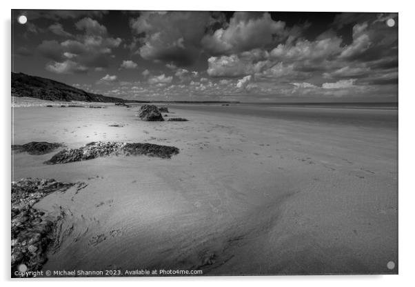 Speeton Sands, Filey Bay, Low tide (Black and Whit Acrylic by Michael Shannon