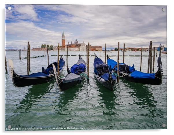 Gondolas moored near St Marks Square, Venice Acrylic by Michael Shannon