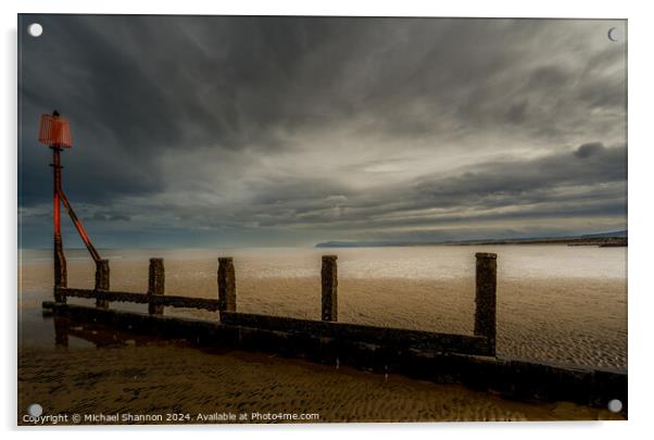 Wooden Groynes, Redcar Beach Acrylic by Michael Shannon