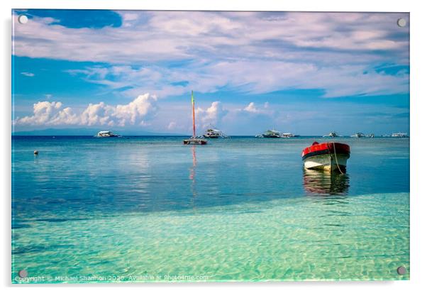 Boats moored off Panglao Island, Bohol in the Phil Acrylic by Michael Shannon
