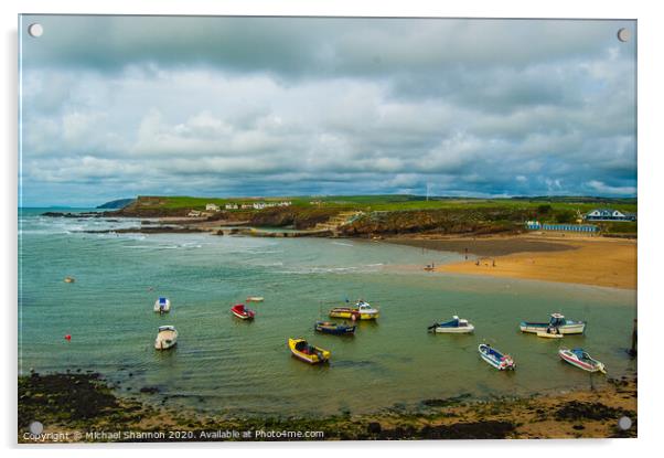 Boats moored off Bude in North Cornwall Acrylic by Michael Shannon