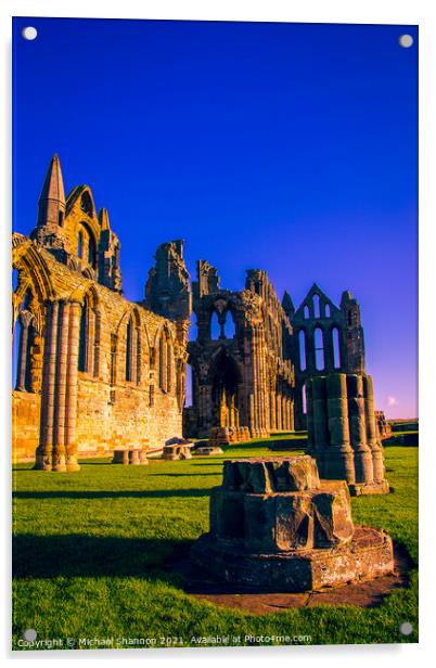 Sunlit Whitby Abbey, North Yorkshire Acrylic by Michael Shannon