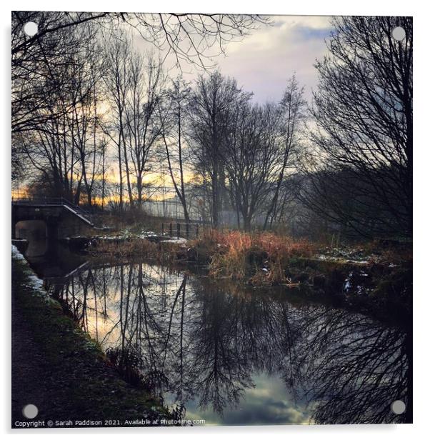 Winter Refection in the canal Acrylic by Sarah Paddison