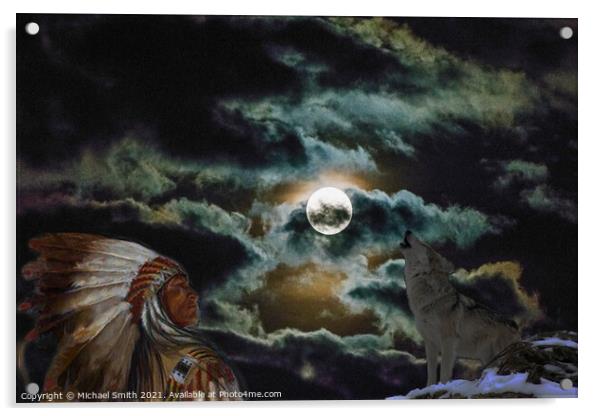 Wolf Moon Acrylic by Michael Smith
