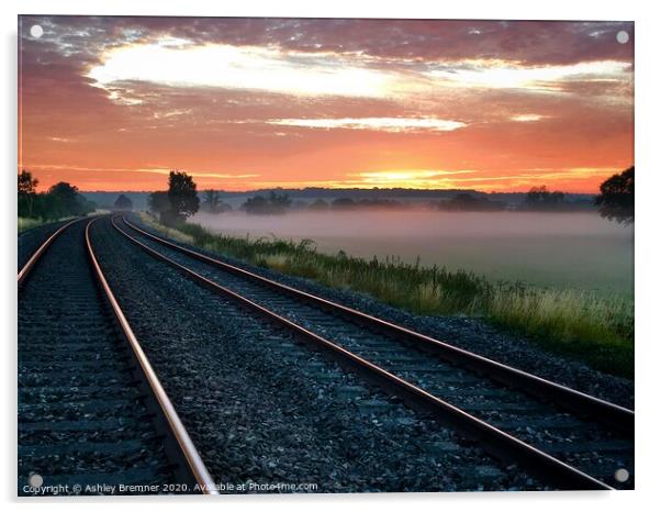 Misty Sunrise On The Tracks Acrylic by Ashley Bremner