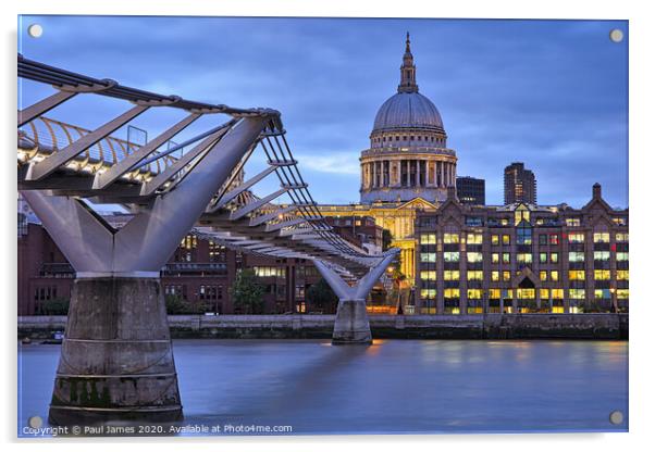 St Paul's Cathedral and the Millennium Bridge Acrylic by Paul James