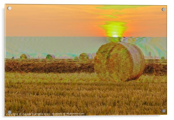 glitch art on close-up of a hay cylindrical bale i Acrylic by daniele mattioda