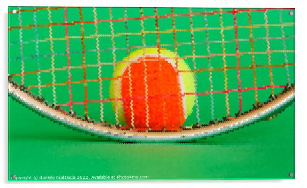 PIXEL ART on a racket and a tennis ball Acrylic by daniele mattioda