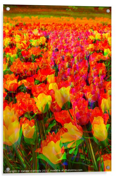 GLITCH  ART on  Tulips in a park Acrylic by daniele mattioda