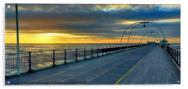 Southport Pier Sunset Acrylic by Michele Davis