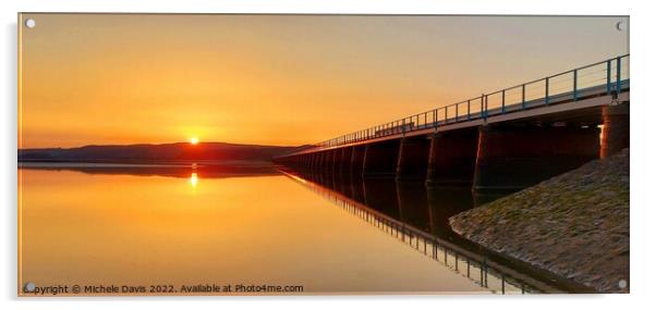 Arnside Viaduct Sunset Acrylic by Michele Davis