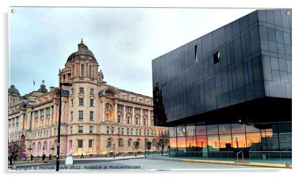 Old Meets New, Liverpool Waterfront Acrylic by Michele Davis