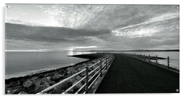 Morecambe Stone Jetty, Monochrome Acrylic by Michele Davis