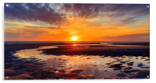 Cleveleys Beach Sunset Acrylic by Michele Davis