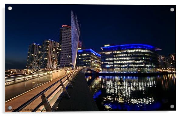 Media City at Night Acrylic by Michele Davis