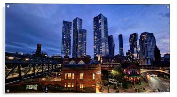 Manchester Deansgate Twilight Acrylic by Michele Davis