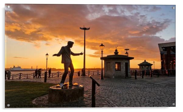 Billy Fury Statue, Liverpool Sunset Acrylic by Michele Davis