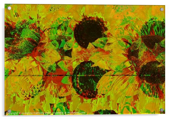 Glitch art on sunflowers Acrylic by susanna mattioda