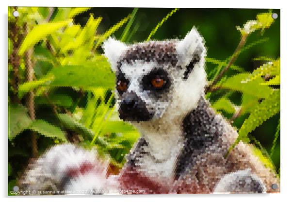 PIXEL ART on close-up of lemur of Madagascar Acrylic by susanna mattioda