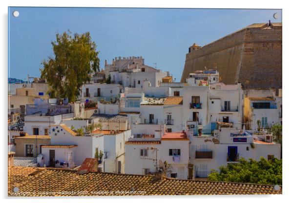 view of old Ibiza with typical white houses and re Acrylic by susanna mattioda