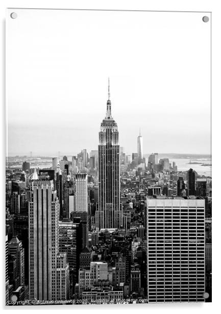 Aerial night view of Manhattan skyline in New York Acrylic by Antonio Gravante