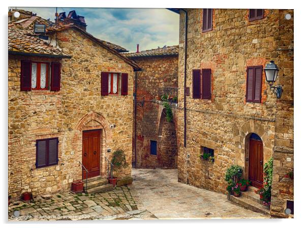 Old medieval small town Monticchiello in Tuscany Acrylic by Antonio Gravante